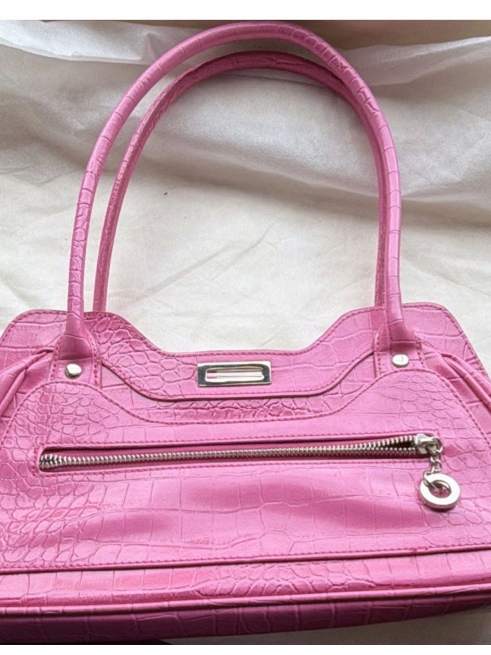 Pink Croc-Embossed Shoulder Bag - Unbranded
